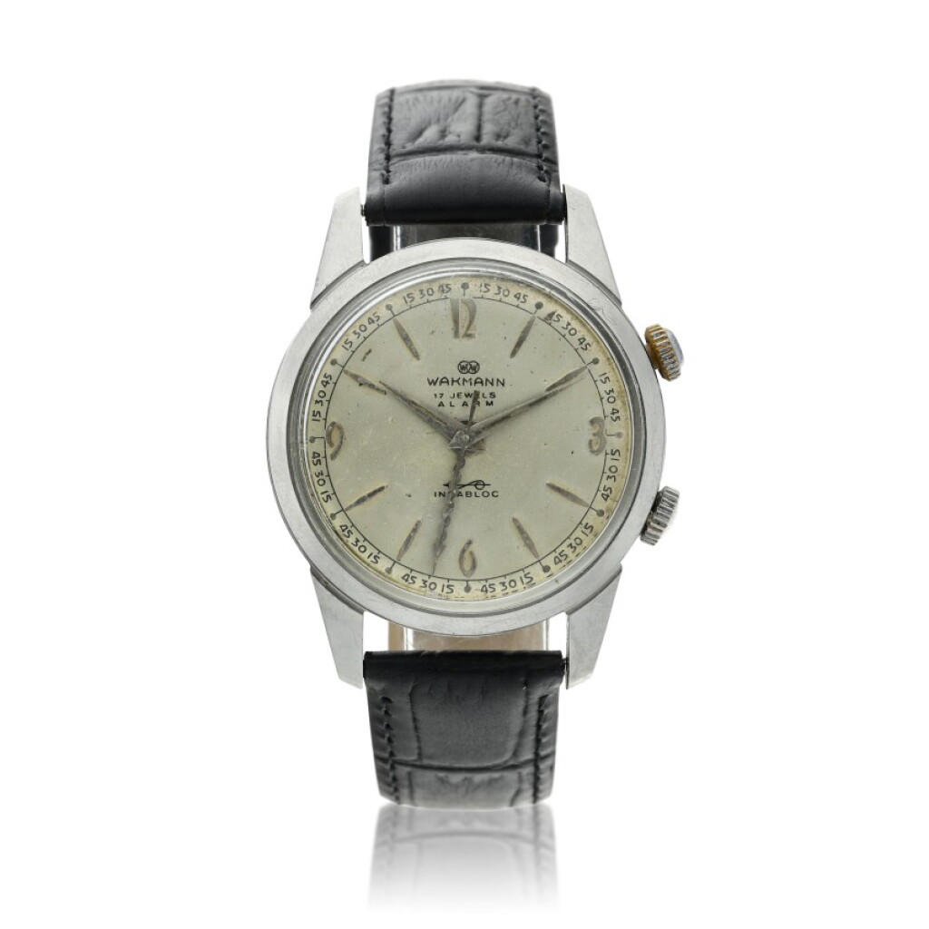 View full screen - View 1 of Lot 198. A stainless steel wristwatch with alarm, Circa 1965.