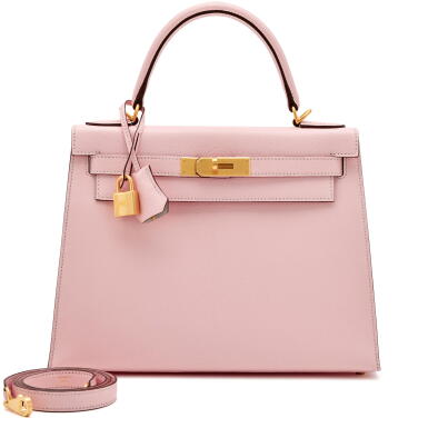 View full screen - View 1 of Lot 98. Rose Sakura Chèvre Verso Kelly Sellier 28 Brushed Gold Hardware, 2022 .