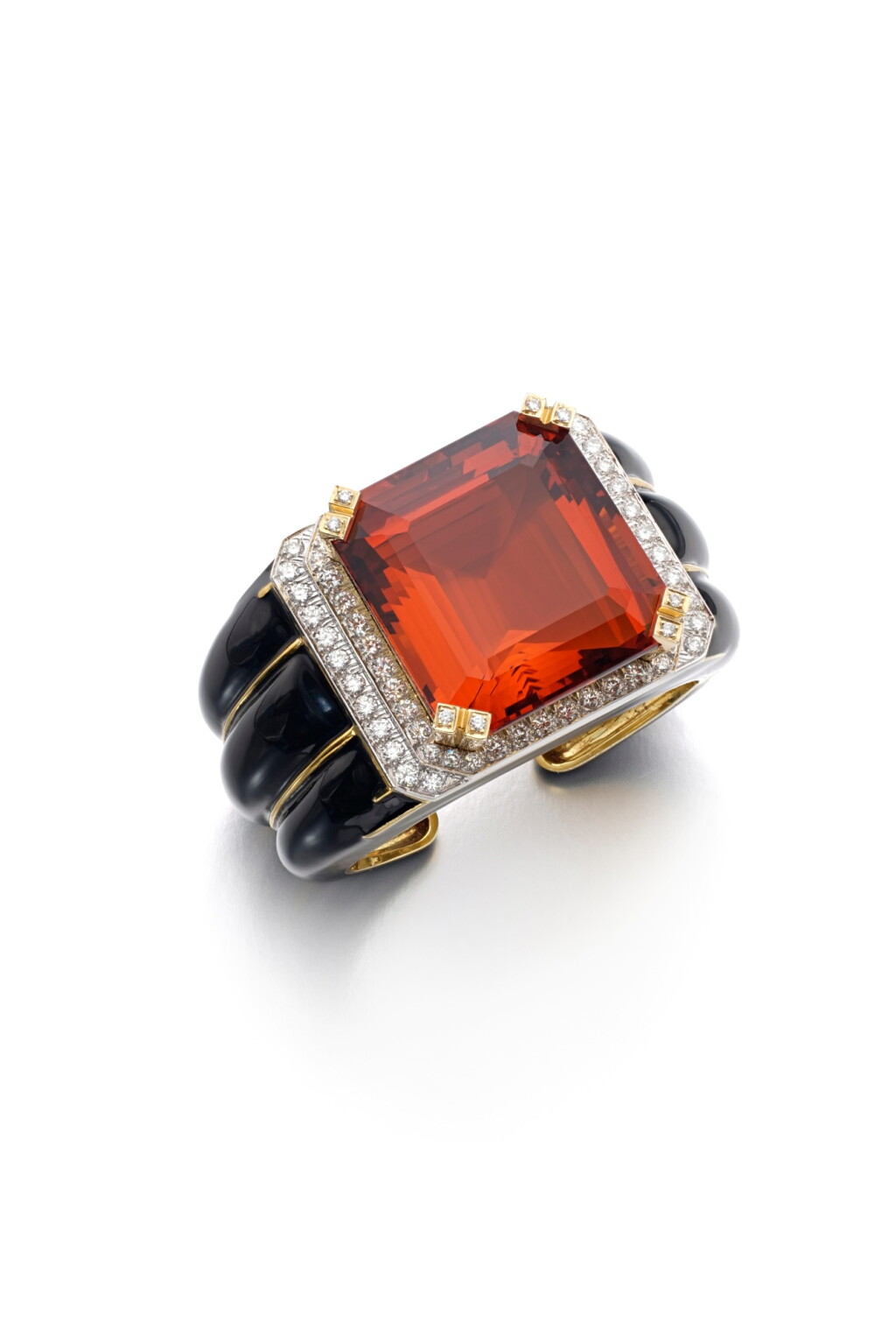 View full screen - View 1 of Lot 873. Citrine, enamel and diamond bangle.