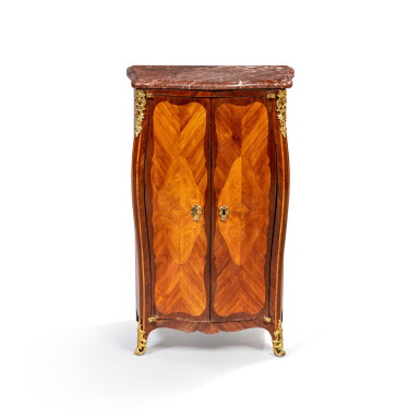 View full screen - View 1 of Lot 802. A Louis XV gilt-bronze-mounted amaranth and tulipwood cabinet, circa 1760, stamped by Pierre Denizot .