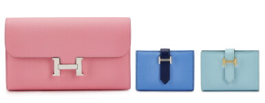 View full screen - View 1 of Lot 7905. Set of 3 Rose Confetti Epsom Constance Long Wallet Palladium Hardware, 2015, Bleu Atoll Epsom Bearn Compact Wallet Gold Hardware, 2015 and Bleu Paradise and Bleu Izmir Epsom Bearn Compact Wallet Palladium Hardware, 2015.