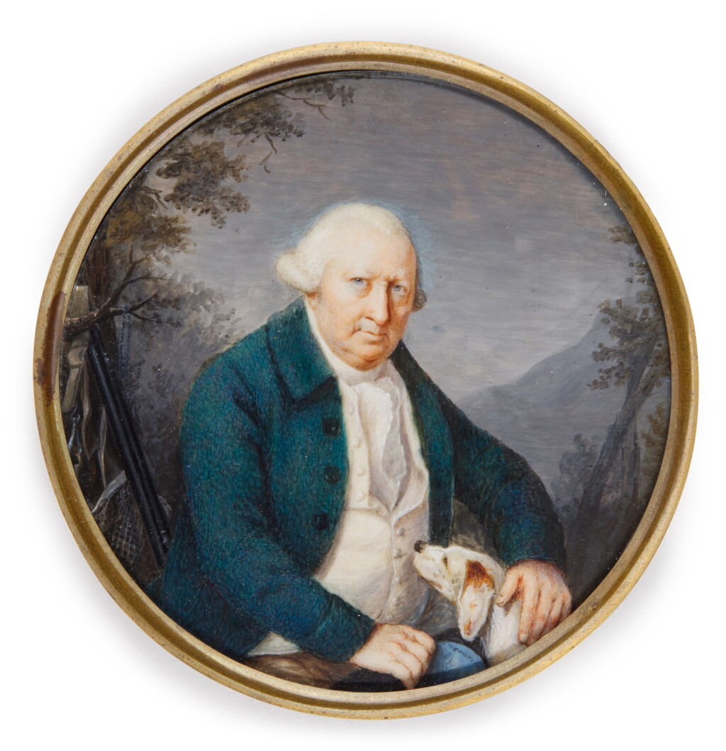 View full screen - View 1 of Lot 298. Portrait of a gentleman seated in a landscape with his dog, circa 1790.