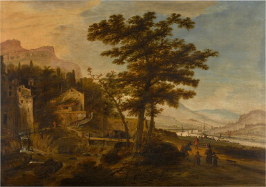View full screen - View 1 of Lot 36. An extensive mountainous and river landscape with a village.