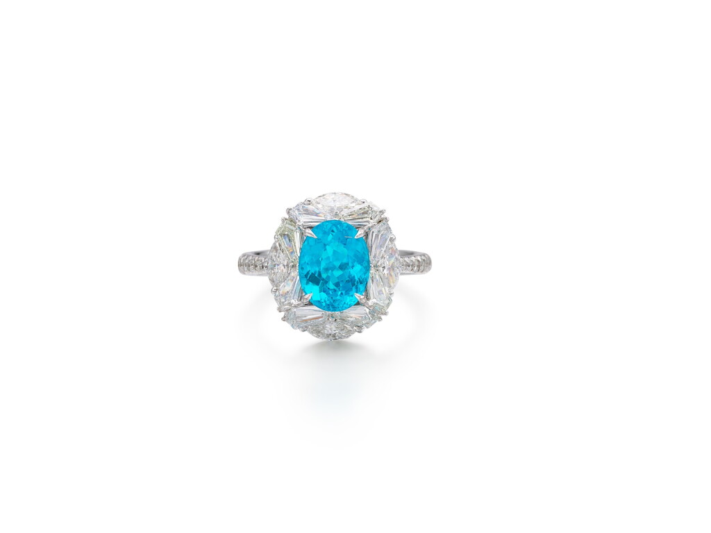 View full screen - View 1 of Lot 1727. Paraíba Tourmaline and Diamond Ring | 1.98克拉「巴西」帕拉伊巴 配 鑽石 戒指.