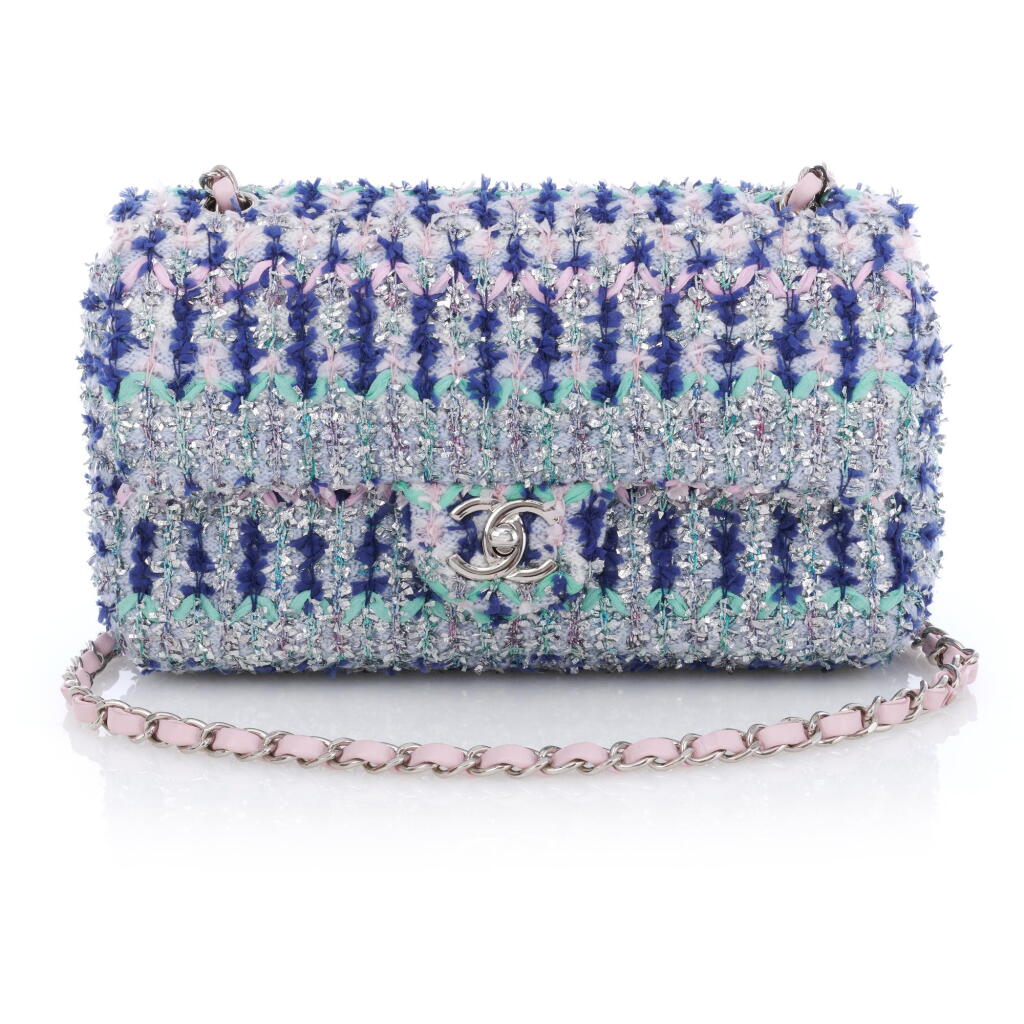 View full screen - View 1 of Lot 45. Multicolor Tweed and Canvas Single Flap Silver Hardware (Borsa Chanel in tweed multicolore, 2018).