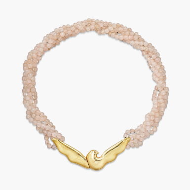 View full screen - View 1 of Lot 1403. Gold and Rose Quartz Necklace | 蒂芙尼 | K金 配 粉晶 項鏈.