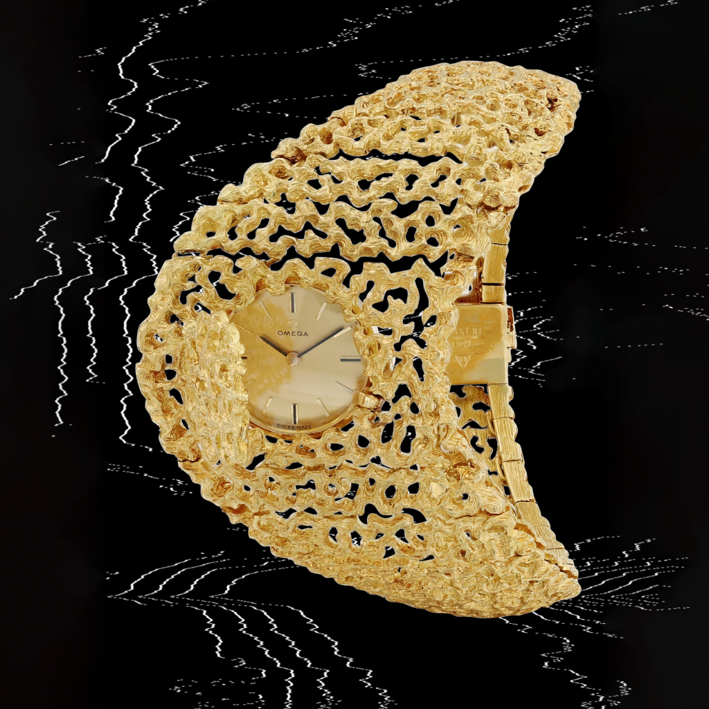 View full screen - View 1 of Lot 50. Vague d'Or | A yellow gold bracelet watch designed by Gilbert Albert | Circa 1967.