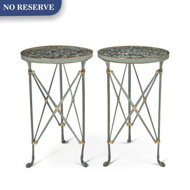 View full screen - View 1 of Lot 19. A PAIR OF DIRECTOIRE STYLE GILT AND PATINATED METAL GUÉRIDONS.