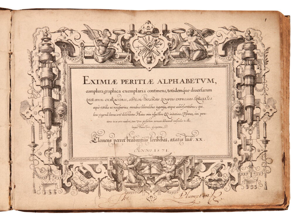 View full screen - View 1 of Lot 580. Perret, Eximiae peritiae alphabetum, Antwerp, 1571, contemporary limp vellum.