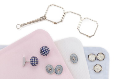 View full screen - View 1 of Lot 29. COLLECTION OF CUFFLINKS AND DIAMOND LORGNETTE (COLLEZIONE DI GEMELLI E LORGNETTE CON DIAMANTI).