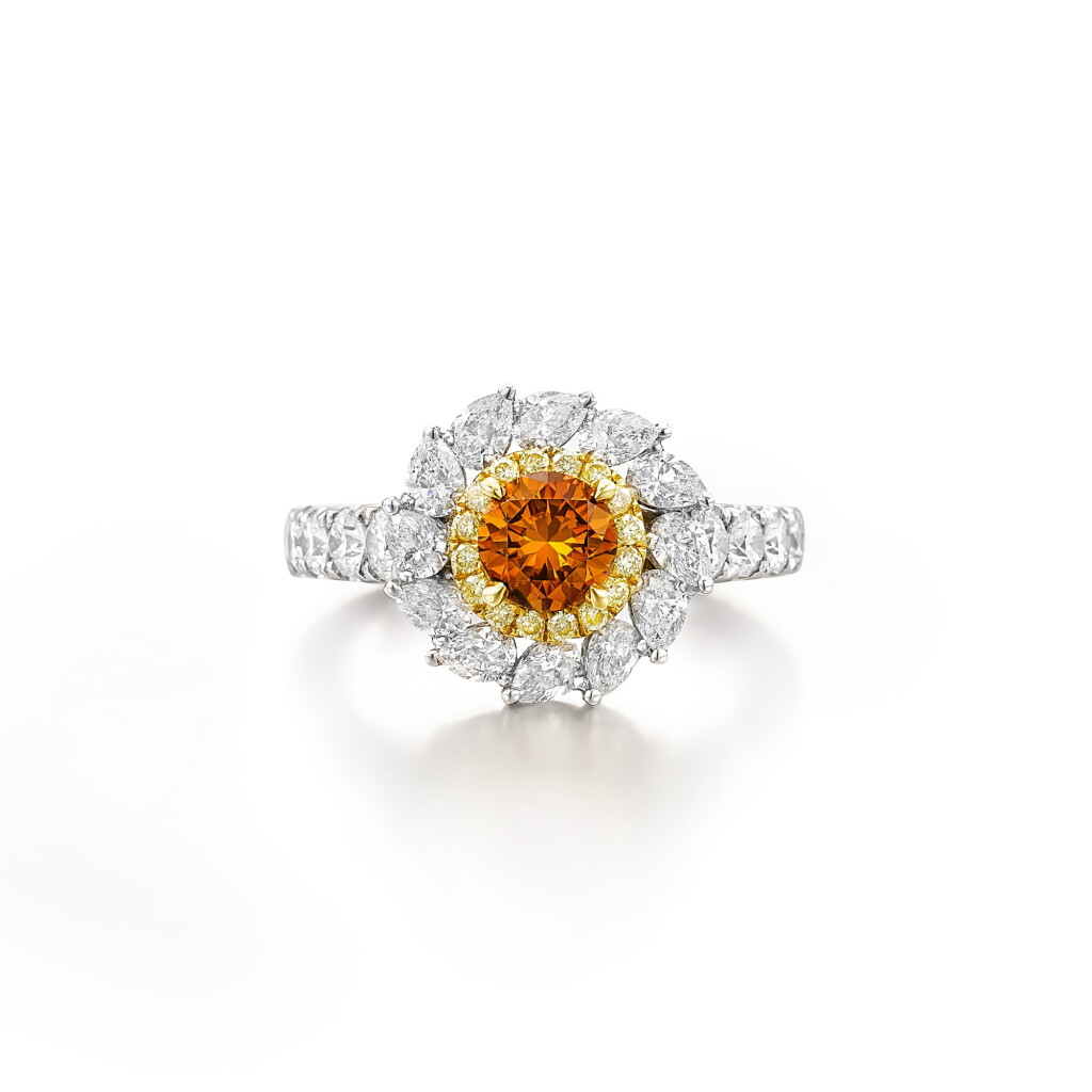 View full screen - View 1 of Lot 2709. Fancy Deep Yellowish Orange Diamond and Diamond Ring | 0.77克拉 深彩黃橙色鑽石 配 鑽石 戒指.