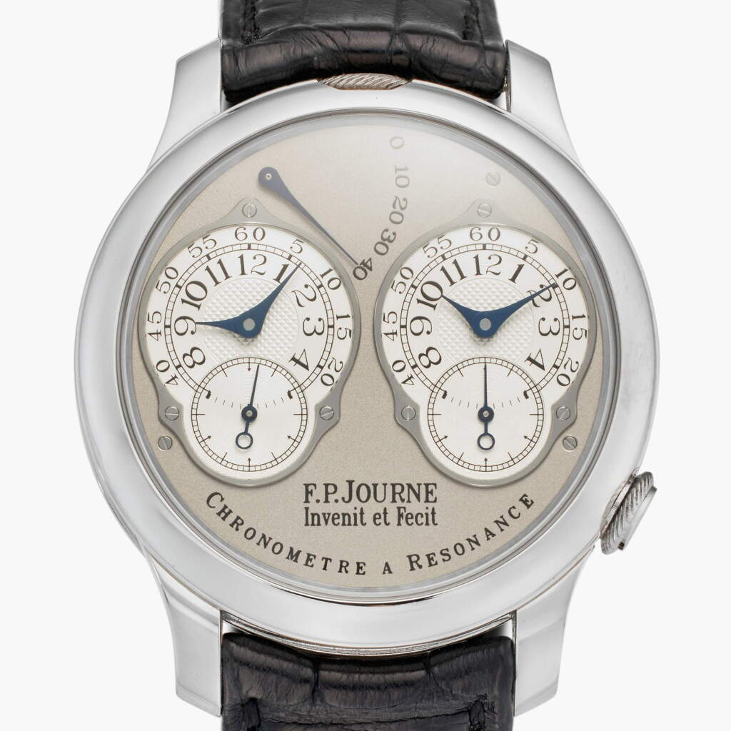 View full screen - View 1 of Lot 66. Chronomètre à Résonance | A platinum dual time zone wristwatch with power reserve indication, Circa 2008.