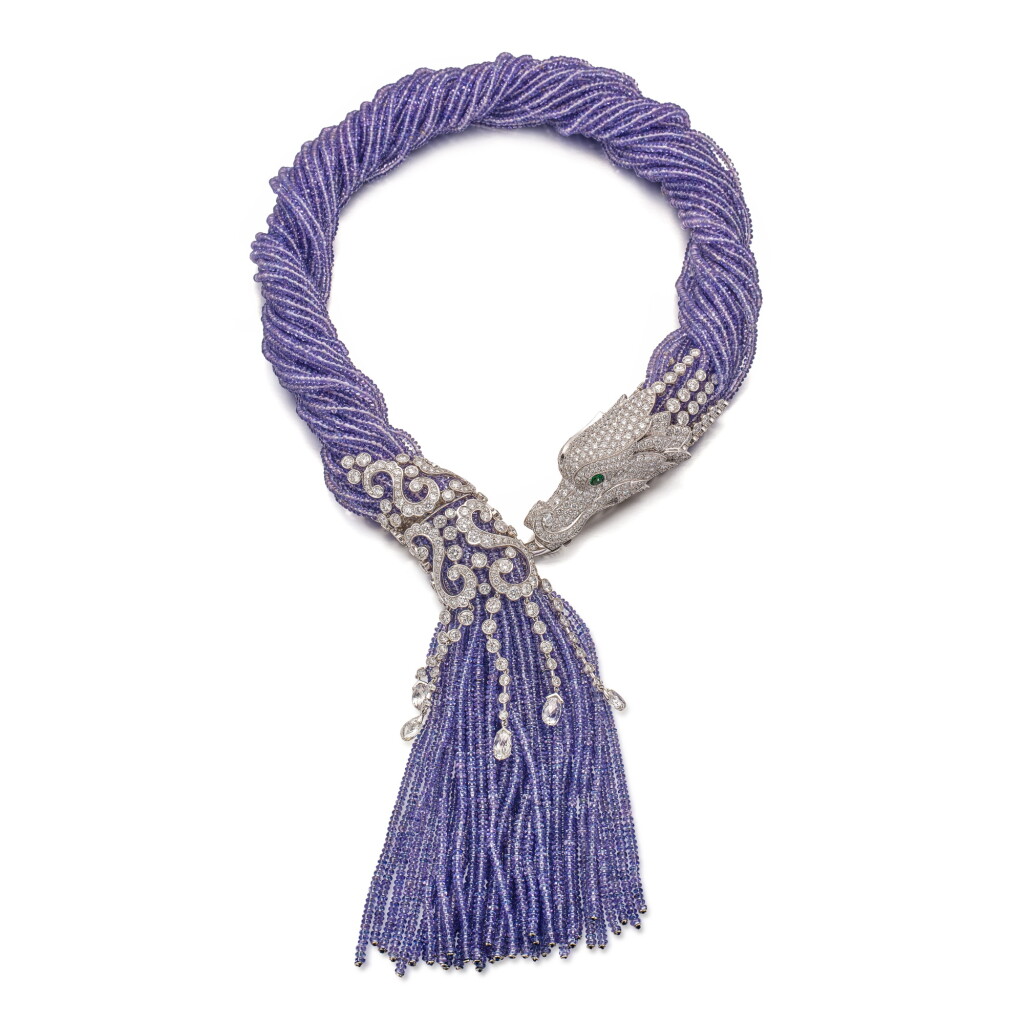 View full screen - View 1 of Lot 1292. EMERALD, TANZANITE AND DIAMOND ‘FALKOR’ NECKLACE | 卡地亞 |祖母綠 配 坦桑石 及 鑽石 ‘FALKOR’ 項鏈.