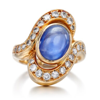 View full screen - View 1 of Lot 25. possibly by René Boivin | Sapphire and diamond ring, 1970s.