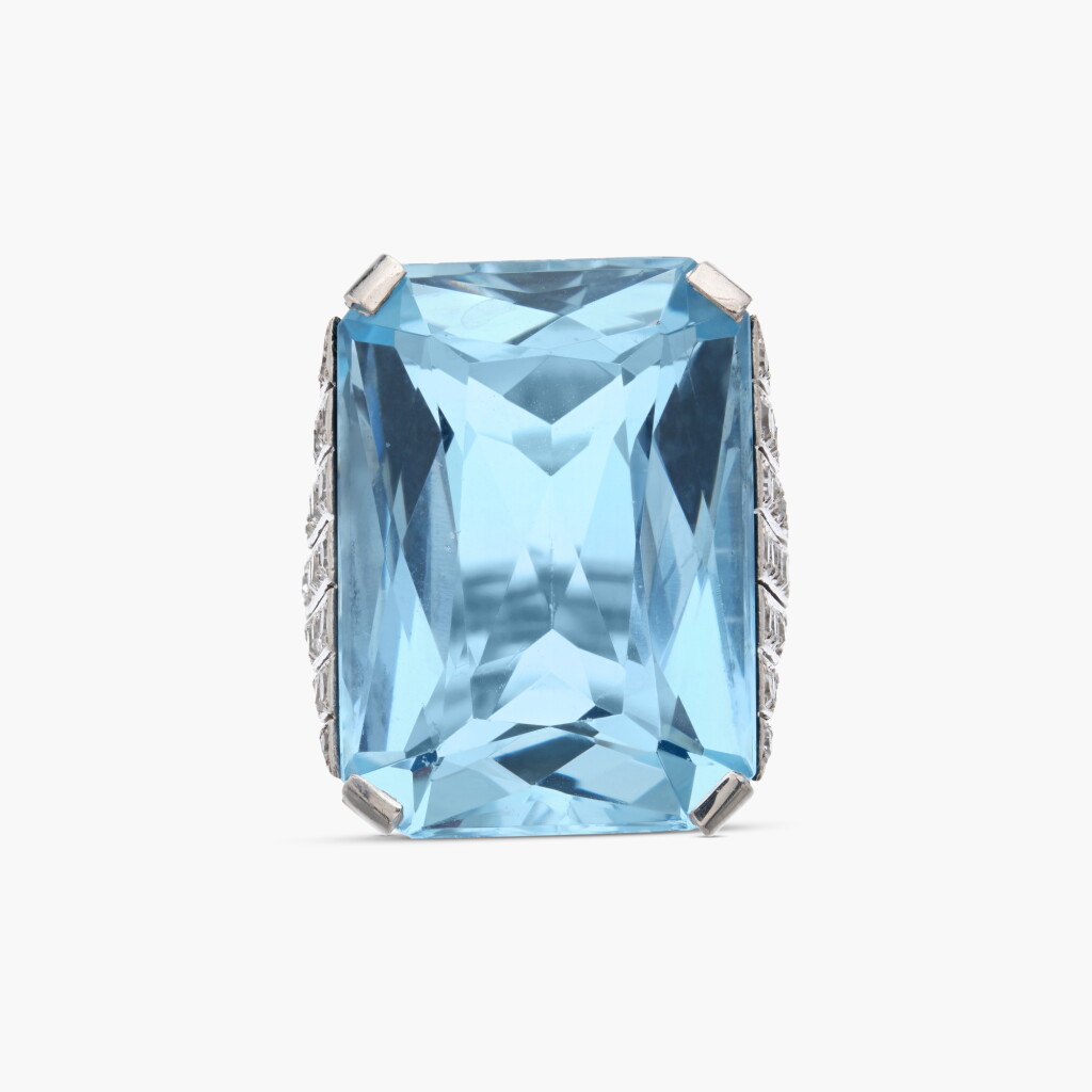 View full screen - View 1 of Lot 808. Aquamarine and Diamond Ring.