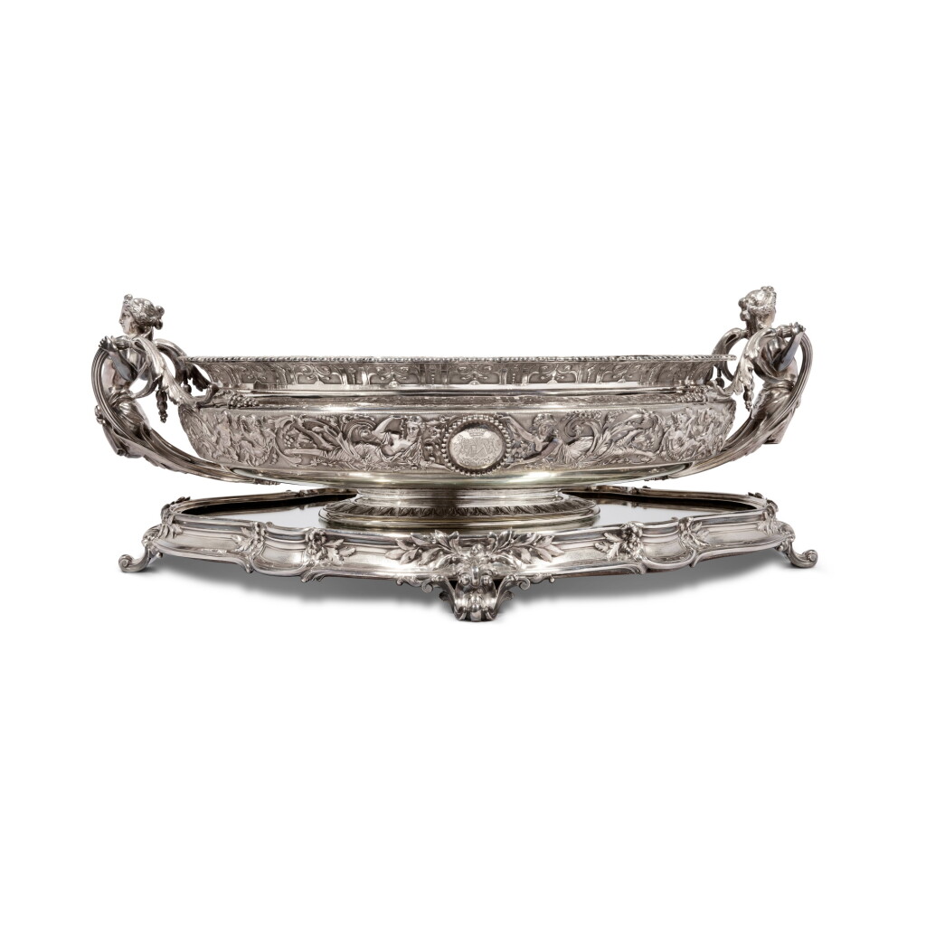 View full screen - View 1 of Lot 126. A French silver centrepiece bowl with mirror plateau, Odiot, circa 1870.