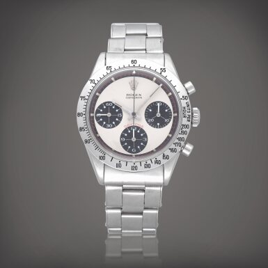 View full screen - View 1 of Lot 102. Daytona 'Paul Newman', Reference 6239 A stainless steel chronograph wristwatch with bracelet Circa 1969 | 勞力士 | Daytona 'Paul Newman' 型號 6239 精鋼計時鍊帶腕錶,製作年份約 1969.