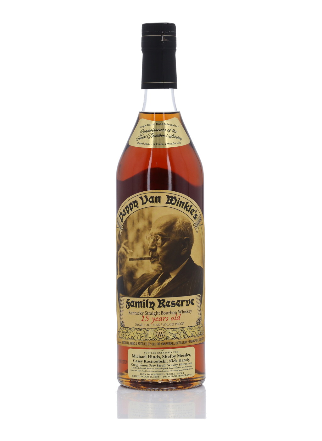View full screen - View 1 of Lot 326. Pappy Van Winkle 15 Year Old Single Barrel #004 "Connoisseurs of the Finest Bourbon Whiskey" 107 Proof 2010 (1 Bottle 75cl).