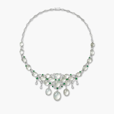 View full screen - View 1 of Lot 1244. Icy Jadeite, Jadeite and Diamond Necklace | 冰種翡翠 配 翡翠 及 鑽石 項鏈.