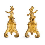 A pair of Régence gilt-bronze fire dogs, circa 1720| Paire de chenets en bronze doré d'époque Régence, vers 1720