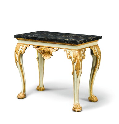 View full screen - View 1 of Lot 54. A GEORGE II STYLE PARCEL-GILT AND PAINTED TABLE.