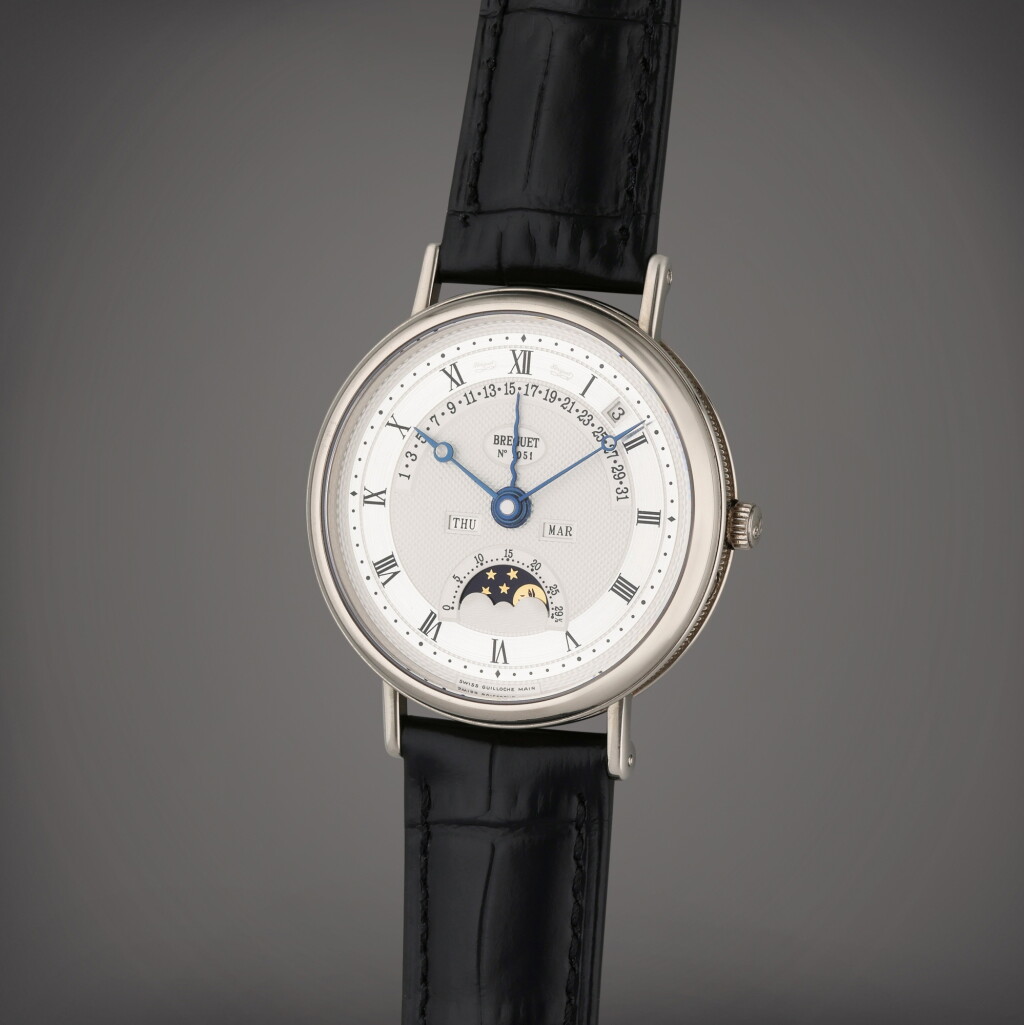 View full screen - View 1 of Lot 132. Reference 3787 Classique | A white gold perpetual calendar wristwatch with retrograde date, moon phases and leap year indication, Circa 2005.