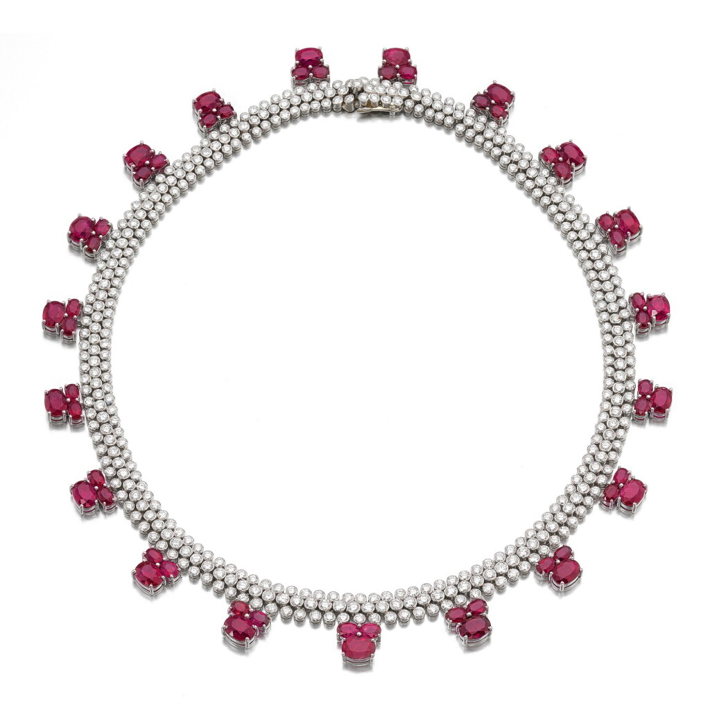 View full screen - View 1 of Lot 329. CARTIER | RUBY AND DIAMOND NECKLACE.