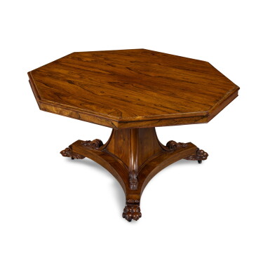 View full screen - View 1 of Lot 532. A George IV Rosewood Tilt Top Octagonal Center Table, Circa 1820.