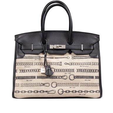 View full screen - View 1 of Lot 11. Limited Edition Black Swift and Toile De Camp Déchaînée Birkin 35 Palladium Hardware, 2017.