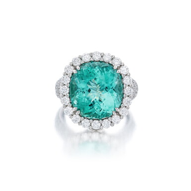 View full screen - View 1 of Lot 339. Paraíba-Type Tourmaline and Diamond Ring.