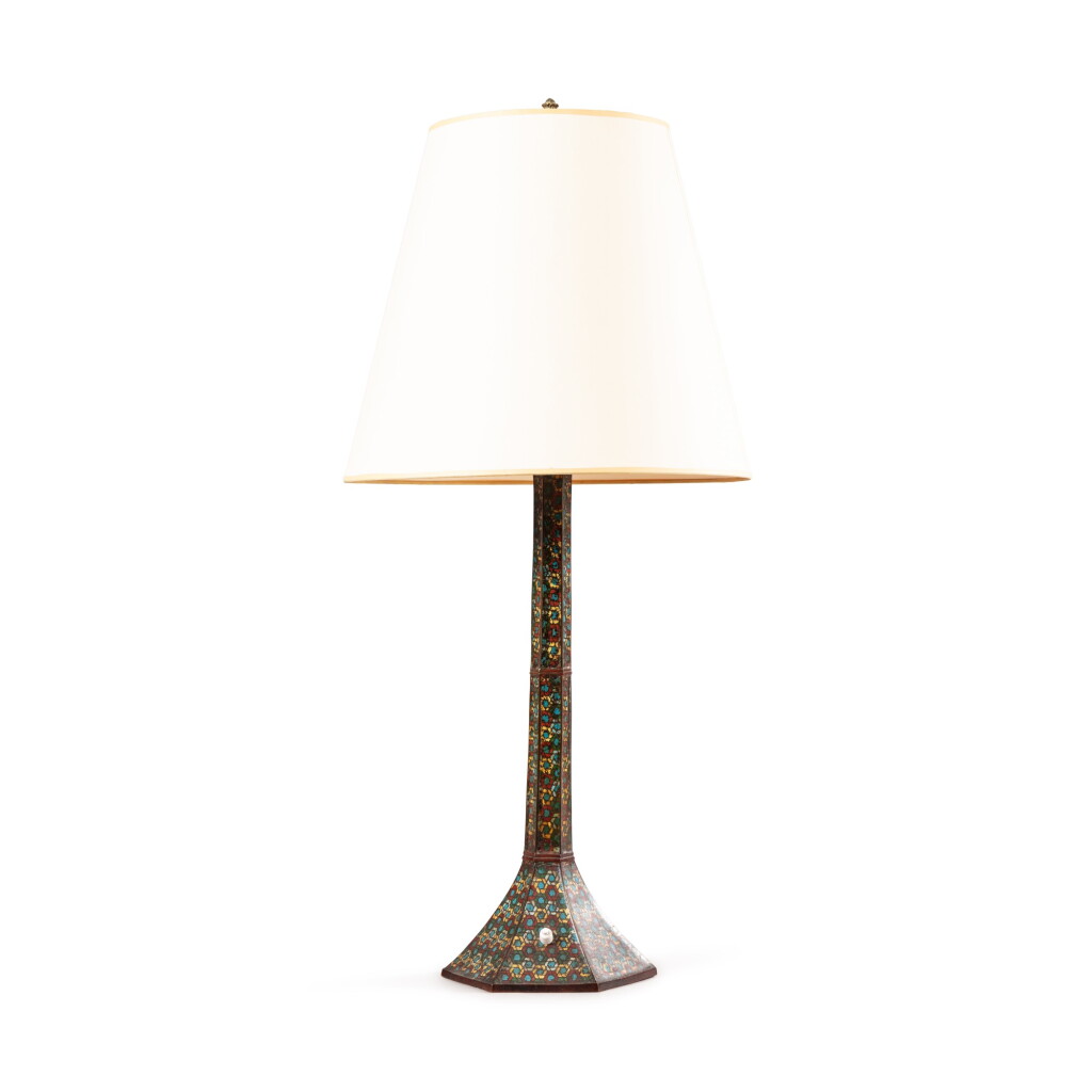 View full screen - View 1 of Lot 361. A cloisonne enamel lamp Probably Europe or Central Asia, 19th century | Lampe en émaux cloisonnés Probablement Europe ou Asie centrale, XIXe siècle.
