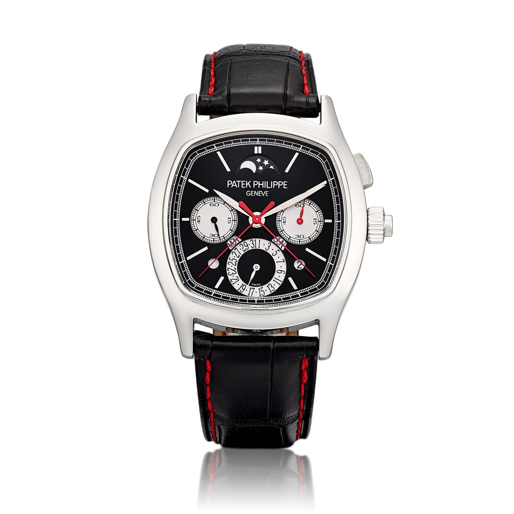 View full screen - View 1 of Lot 2241. Reference 5951 | A platinum perpetual calendar split seconds single button chronograph wristwatch with day, date, moon phases, day and night and leap year indication, Circa 2013 | 百達翡麗 | 型號5951 | 鉑金萬年曆追針單按鈕計時腕錶,備日期,星期,月相、晝夜及閏年顯示,約2013年製.