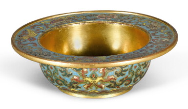 View full screen - View 1 of Lot 262. A CLOISONNE ENAMEL 'BAJIXIANG' BOWL QING DYNASTY, QIANLONG PERIOD | 清乾隆 掐絲琺瑯八吉祥紋折沿盌.