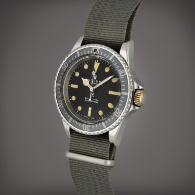 View full screen - View 1 of Lot 11. Submariner ‘Milsub’, Reference 5513 | A stainless steel wristwatch made for the British Royal Navy | Circa 1972 .