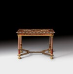 A Louis XIV and later red tortoiseshell, ebony, ivory and fruitwood marquetry table, attributed to Pierre Gole | Table en placage d'ébène, marqueterie d'écaille, ivoire et bois fruitiers d'époque Louis XIV et postérieur, Attribuée à Pierre Gole