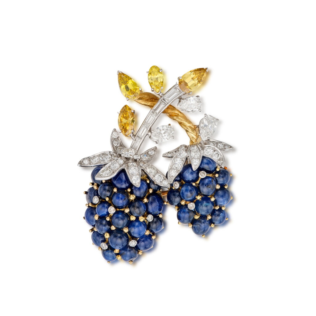 View full screen - View 1 of Lot 287. Sapphire, Diamond and Colored Diamond Brooch.