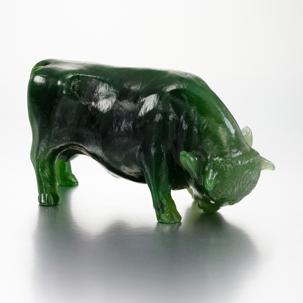 View full screen - View 1 of Lot 4. AN EXCEPTIONAL FABERGÉ JEWELLED NEPHRITE MODEL OF A BULL, ST PETERSBURG, CIRCA 1900.