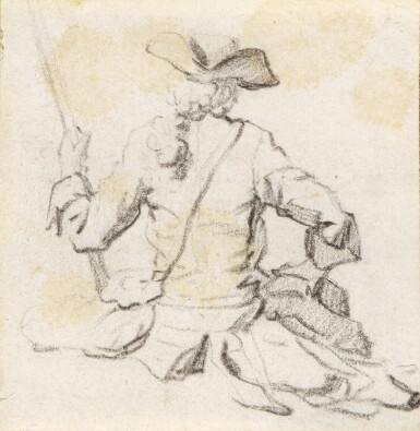 View full screen - View 1 of Lot 80. Recto: A huntsman seated, seen from behind; Verso: A dog and fragmentary studies .