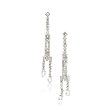 View full screen - View 1 of Lot 746. Pair of Diamond Pendent Earclips.