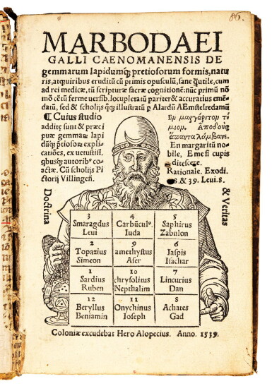 View full screen - View 1 of Lot 199. Marbodus, De gemmarum, Cologne, 1539, old calf.