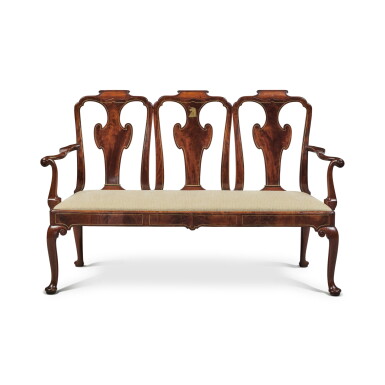 View full screen - View 1 of Lot 6. A George II Brass-Inlaid Padouk Triple-Chairback Settee, circa 1730.