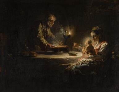 View full screen - View 1 of Lot 123. An interior scene with the Holy Family dining.