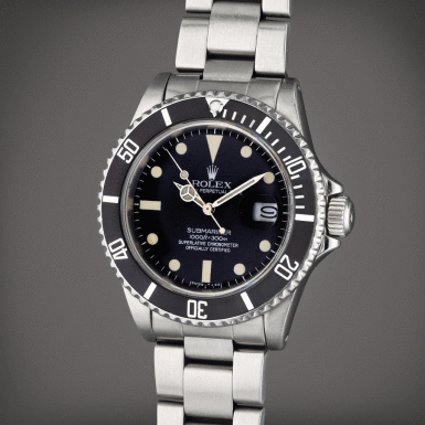 View full screen - View 1 of Lot 152. Reference 16800 Submariner | A stainless steel wristwatch with date and bracelet, Circa 1983.