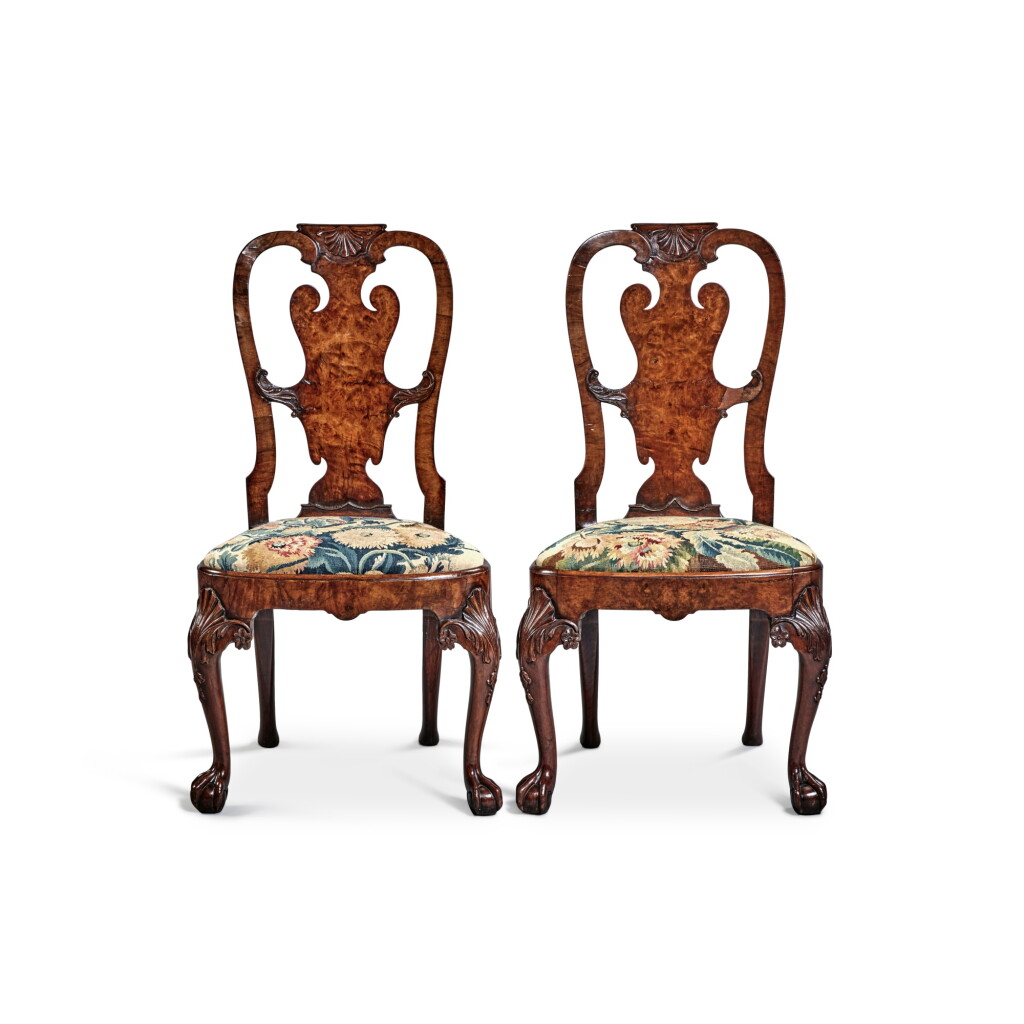 View full screen - View 1 of Lot 142. A Pair of George II Walnut Side Chairs, Attributed to Giles Grendey, Circa 1730 .