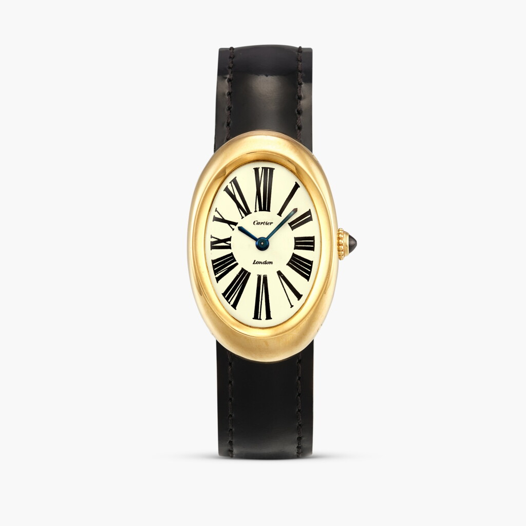 View full screen - View 1 of Lot 2429. Baignoire | A yellow gold oval wristwatch with original gold deployant buckle, Circa 1973-74.