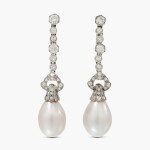 Elegant Pair of Natural Pearl and Diamond Pendant Earrings