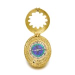 A rare and early gilt-metal two-train clock watch with stackfreed and enamel dial Circa 1580