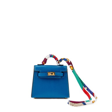 View full screen - View 1 of Lot 7749. Bleu Izmir Tadelakt Micro Mini Kelly Twilly Bag Charm Gold Hardware, 2021.