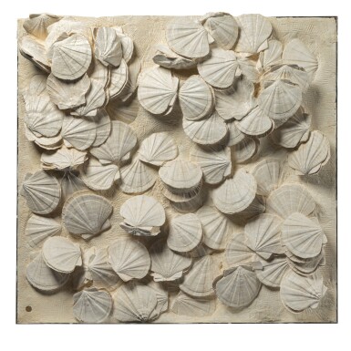 View full screen - View 1 of Lot 20. Large Mural of Giant Scallop Fossil Shells.
