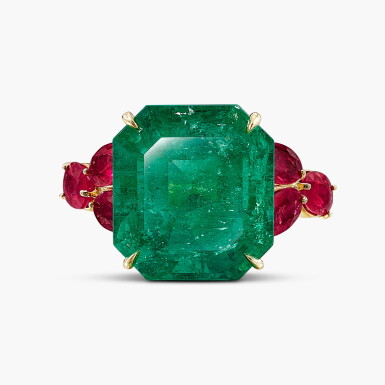 View full screen - View 1 of Lot 1239. Emerald and Pink Sapphire Ring | 11.08克拉「哥倫比亞」祖母綠 配 粉紅色剛玉 戒指.